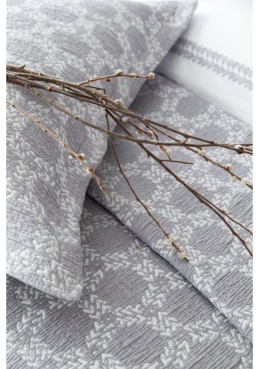 Apricitas Home Crown Gray Çift Kişilik %100 Pamuk Nevresim Takımlı Battaniye Ve Yatak Örtüsü Seti Gri