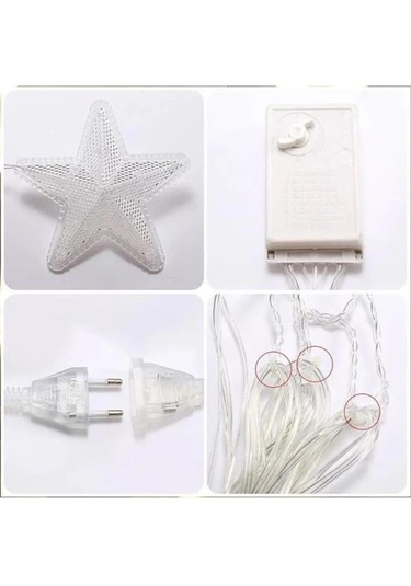 16 Yıldız Noel Işığı, Yılbaşı Perde Led Işık Yıldız Desenli Otantik Aydınlatma Fişli Günışığı Sarı