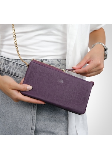 Mft Leather Hakiki Deri Kadın Cüzdan Çanta Almeda 5463 Flother Mat Mor