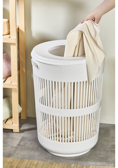 İronika Solara Dekoratif Kirli Çamaşır Sepeti Oyuncak Sepeti 60 Litre - Beyaz Beyaz