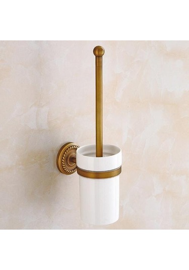 Vintage Antik Bakır Tuvalet Fırçası Set Duvara Monte Klozet Temizleyici Banyo Ev Otel Için Temizleyici Fırça Kiti Tuvalet Fırçası Tutucular Altın - Krom