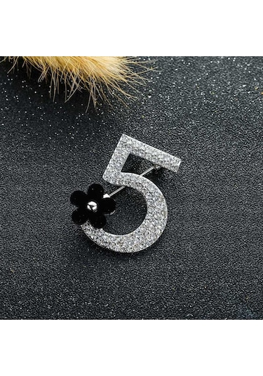 Sones Dijital 5 Küçük Çiçek Bireysel Yaratıcı Broş Gümüş Siyah Gümüş - Siyah