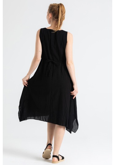 Kolsuz Şile Bezi Antik Nakışlı Midi Boy Elbise Siyah Syh-siyah