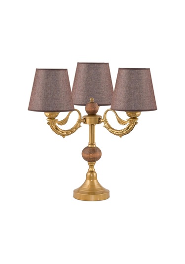 Üçlü Şamdan Masa Lambası Abajur Eskitme Kahverengi Şapkalı Eskitme