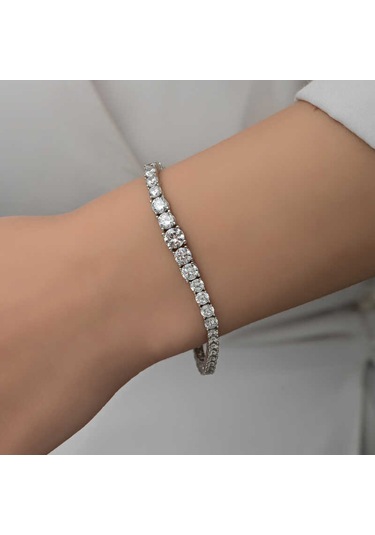 Gümüş Süzme Beyaz Taşlı Su Yolu Kadın Bileklik Gümüş