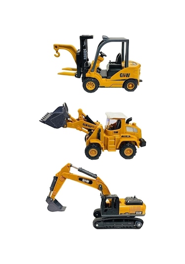 Oyuncak İş Makinaları Forklift Kepçe Buldozer 3lü Metal Set