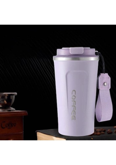 Pembe Mühür Kapaklı Seyahat Kahve Kupa Dökülmeye Dayanıklı Yalıtımlı Çevre Dostu Kolay Tek Elle İçme Paslanmaz