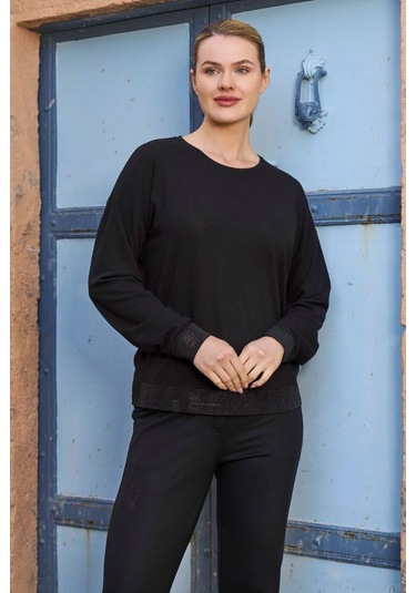 Cossy By Aqua 26028 Kadın Uzun Kollu Baskılı Spor 2'li Takım-siyah Siyah