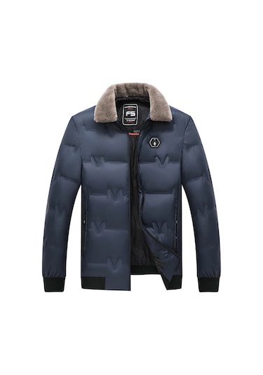Sımıcg Erkek Yaka Kışlık Pamuk Ceket Mavi Koyu Mavi