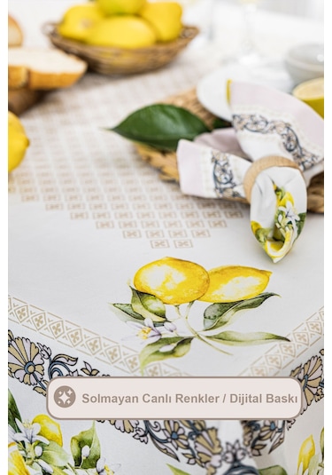 Elart Limonlu Yemek Seti 12 Kişilik Masa Örtüsü Takımı 150x210 Cm Çok Renkli