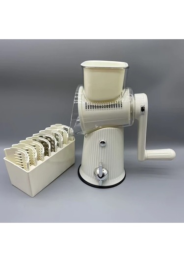 Motion003 Beyaz Mutfak Gerekliliği Manuel Elde Taşınabilir Sebze Dilimleyici Döner Peynir Rendeleyici Fındık Öğütücü 10 Paslanmaz Çelik Bıçaklı Beyaz