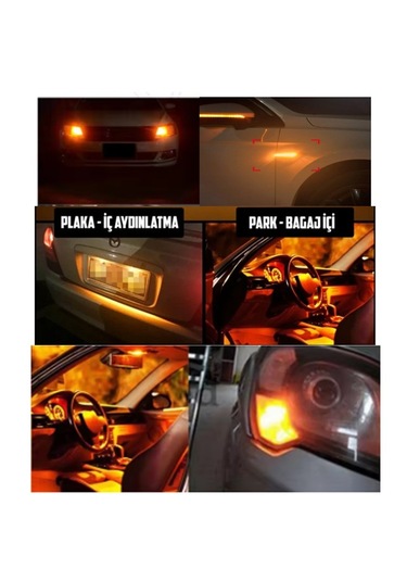 10 Adet T10 Led Park Plaka Tavan Ampulü 24 Ledli Turuncu Sadece 12 Volt Araçlar