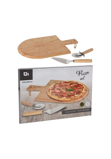 Pizza Kesim Seti Tahtası Spatula Ve Rulosu