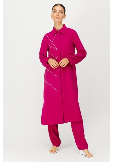 Taş Yapıştırma Detaylı Tunik Pantolon Takım Fuşya-fuşya Fuşya