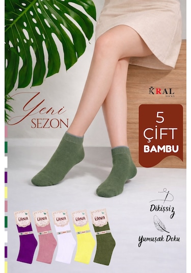 Kral Socks Kadın Kaliteli Bambu Patik 5 Adet Dikişsiz Görünmez Kısa Çorap Asorti