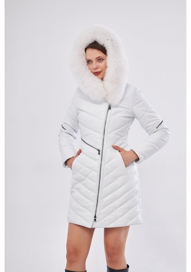 Derinss Dka1704 Hakiki Deri Kadın Beyaz Kaban/mont 001