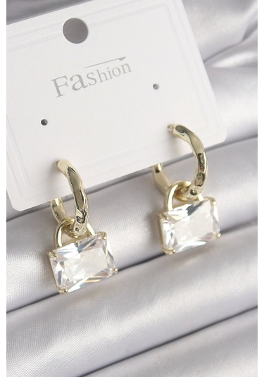 Pirinç Gold Renk Sallantı Zirkon Taşlı Çanta Model Kadın Küpe