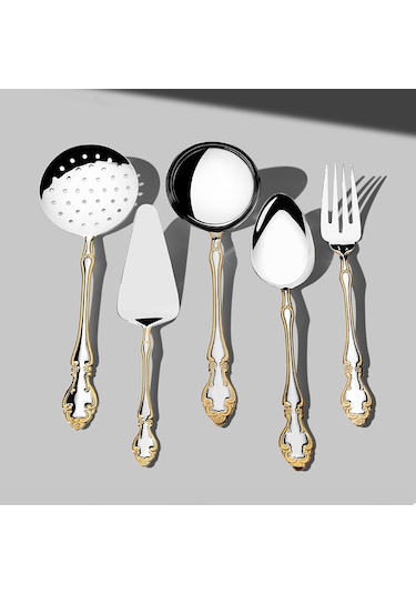Nehir Adriana Altın Sade 5 Parça Paslanmaz Çelik Servis Takımı