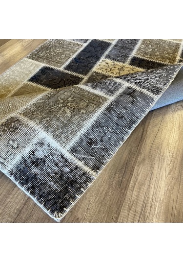 Hoom Rugs Patchwork Krem Gri Siyah El Dokuma Kilim Krem - Gri