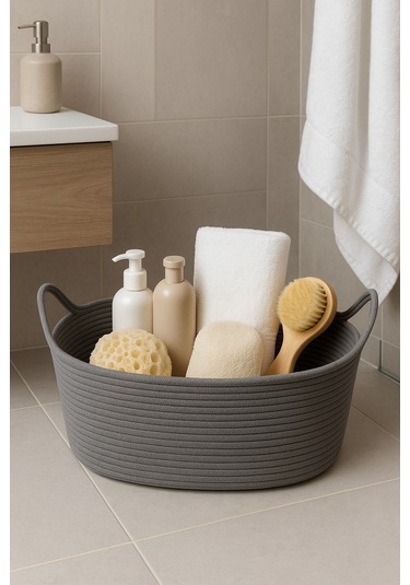 Hasır Jüt Dekoratif Sepet 20x30x50 Cm, Oyuncak, Çamaşır, Banyo, Mutfak Ve Düzenleyici Saklama Sepeti Gri