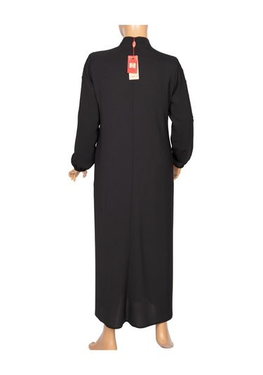 Hesna Kadın Selvi Dokuma Krep Kuş Gözü Aksesuarlı Siyah Ferace 001