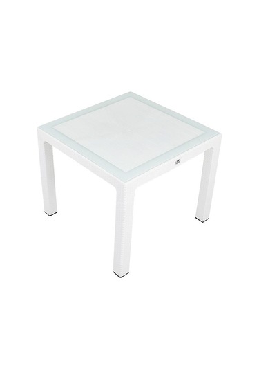 Depootoptan Mandella 90X90 Elit Rattan Masa (Camlı) Beyaz