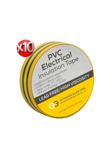 Valta 0.13mmx18mmx10m Elekrik İzolasyon Bandı Sarıyeşil - 10lu Paket