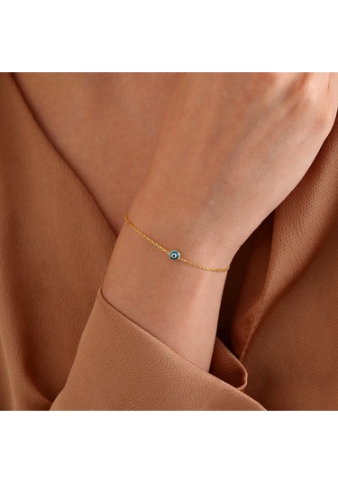 925 Ayar Gümüş Mavi Tek Taş Göz Bileklik Altın