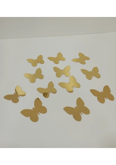 Dekoratif Kelebek Aynalı Gold Pleksi Dekorasyon Ürünü 12 Adet