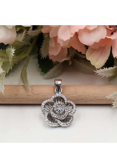 Zirkon Taşlı Beyaz Modern Çiçek Model Set Rose Gold - Gümüş