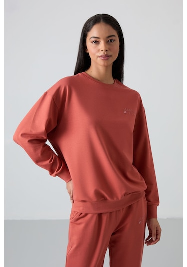 Tommy Life Tarçın Basic Pamuklu O Yaka Oversize Lastik Paça Kadın Eşofman Takım - 95287 Tarçın