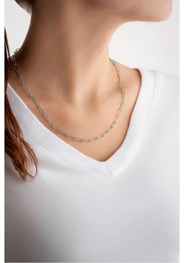 İtalyan 18 Ayar Beyaz Altın Kaplama 45 Cm Gümüş Zincir Kolye Rodyum