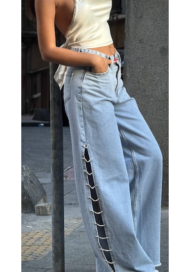Free Blue Tasarım Baggy Jean Pantolon Açık Mavi