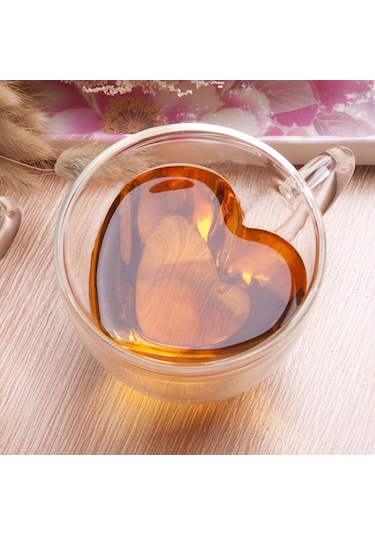 Cbtx Kalp Şeklinde Çift Duvar Cam Kupa Dayanıklı Şeffaf Çay Bardakları 180ml