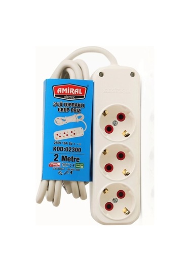 Amiral 3' Lü Topraklı 2 Metre Kablolu Grup Priz Belirtilmemiş