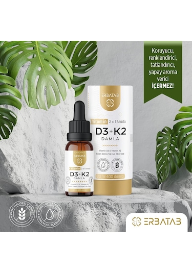 Erbatab D3 K2 İkisi Bir Arada Damla Vitamin 20 ML