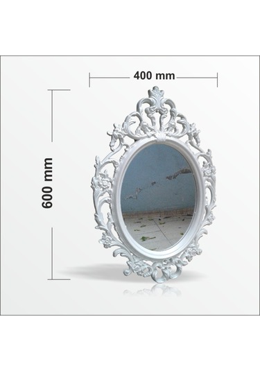 50X70Cm Oymalı Rustik Beyaz Çerçeveli Antik Duvar Boy Aynası Beyaz