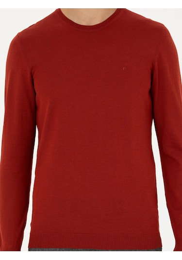 Cacharel Koyu Kiremit Slim Fit Bisiklet Yaka Triko Kazak Kırmızı