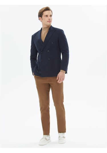 Lacivert Çizgili Modern Fit Örme Ceket Lacivert