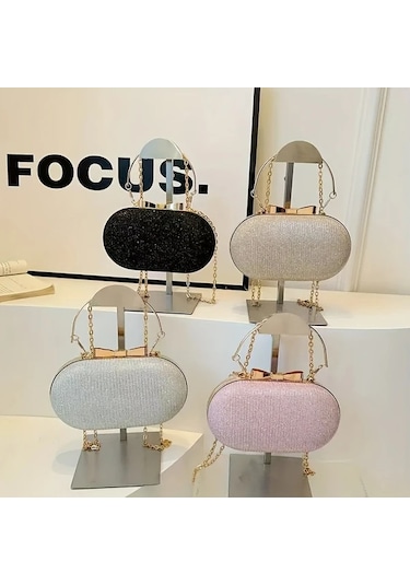 Willowhaven Siyah Parlak Klaket Çanta Kadın Gece Çantası Dayanıklı Altın Zincirli Siyah