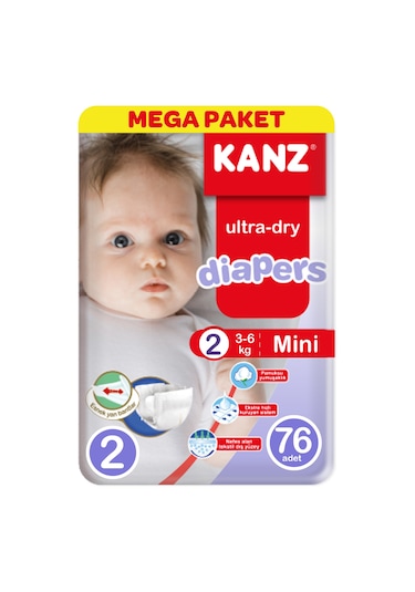 Kanz Ultra-Dry Diapers Bebek Bezi 2 Numara Mini Mega Paket 76 Adet