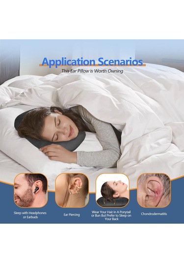 Geeksen Yan Yatakta Rahat Uyku İçin Delikli Kulak Koruma Yastığı, Yüksek Kalite Pamuklu, Gri Ve Siyah Seçenekleri Siyah