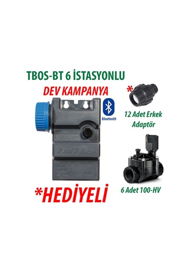 Rain Bird Tbos-bt6lt Pilli Kontrol Ünitesi 9v. 6 İstasyonlu Bluetooth + 6 Adet 100hv 9v. Vana Seti