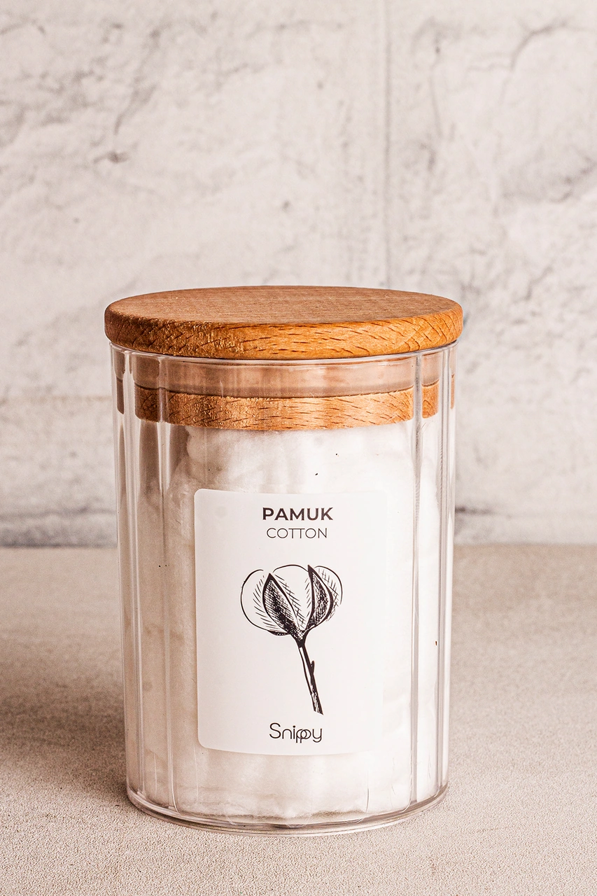 Bathy - 3'lü Ahşap Vakum Kapaklı Banyo Düzenleyici Plastik Banyo Seti Pamuk Düzenleyici Ahşap