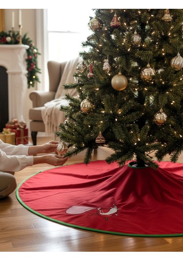 Noel Baba Nakışlı Çam Ağacı Örtüsü 90cm