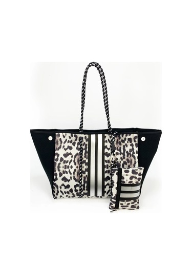 Plaj Çantası, Küçük Kese Çantasıyla Büyük Kapasiteli Leopar Tasarım Siyah