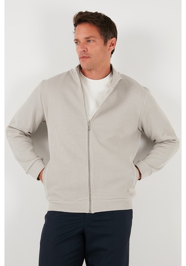 Buratti Pamuklu Relaxed Fit Dik Yaka Fermuarlı Erkek Hırka 5901075 Taş