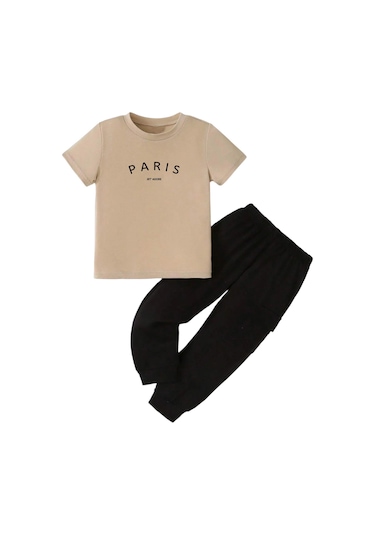 Çocuk Paris Baskılı Eşofman Takımı Bej