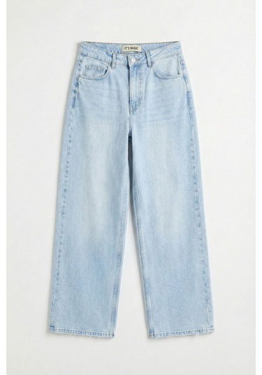Itsbasic Kadın Ice 4s6-3 Süper Baggy Fit Bol Kesim Orta Bel Denim Jean Buz Mavi