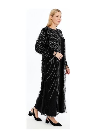Modabanuda Betül 2'li Takım Taşlı Abaya Siyah